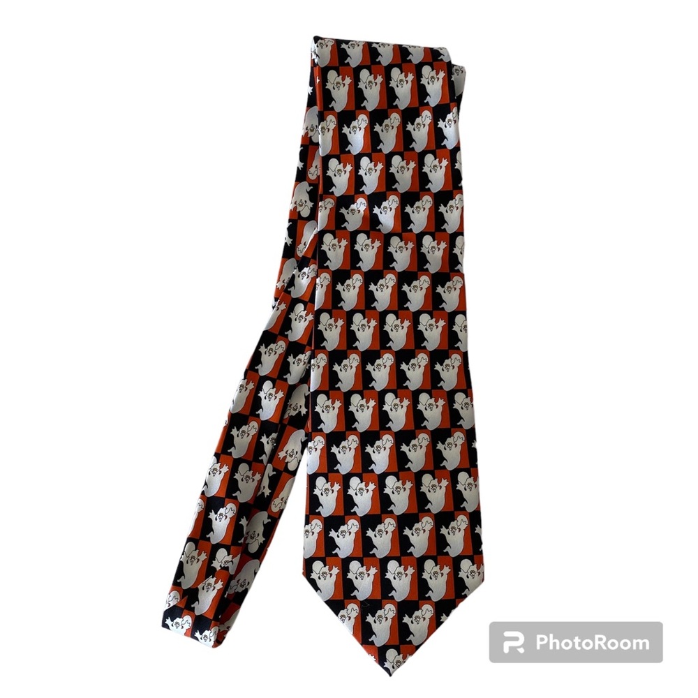 Seasonal Concepts Hallmark 100% Silk Ghost Print Halloween Tie